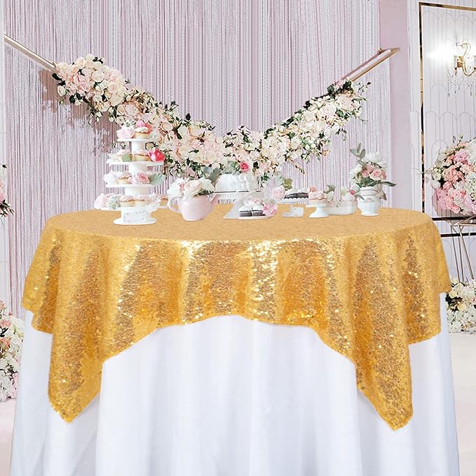 ShinyBeauty Gold Tablecloths 36X36 Inch, 2 Pieces Sequin Table Cloth - Image 6