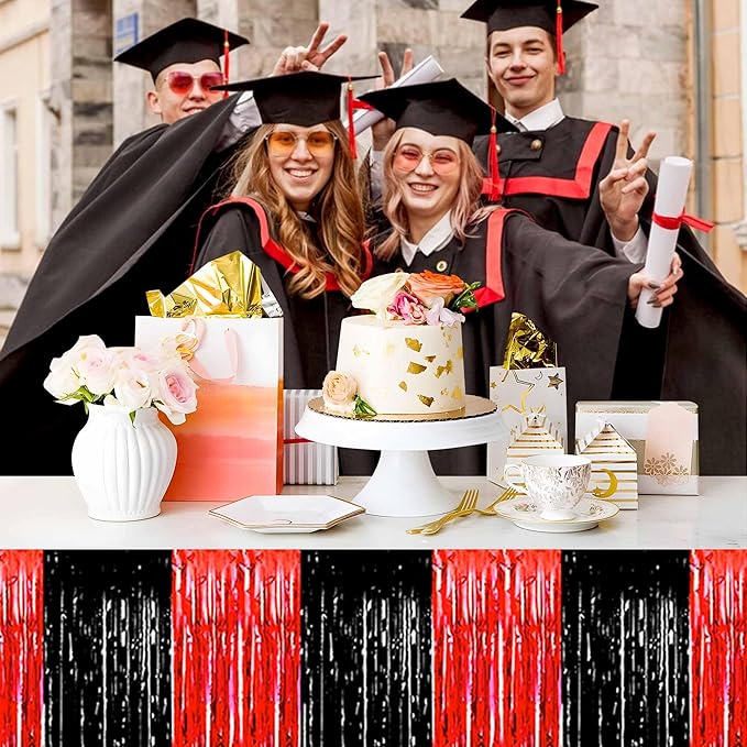 3 Pack 29 x108 Inch Black and Red Foil Fringe Table Skirts Metallic Banner - Image 4
