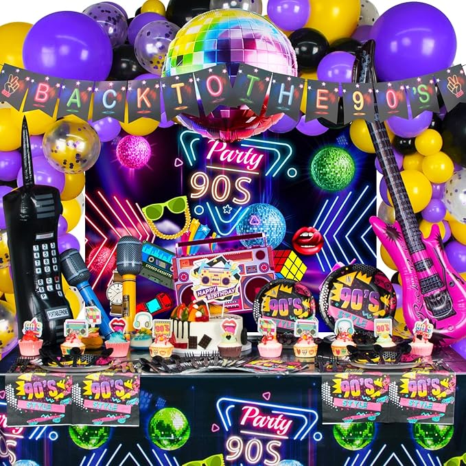 90s Party Decorations 80's 90's Theme Party Bundle includes Inflatable by HJINGY