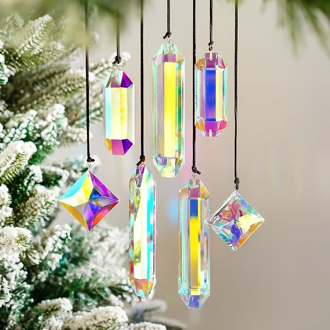 Crystal Prisms Ornament for Christmas Tree, 7 Pack Icicle Ornaments A/B Color by QFkris