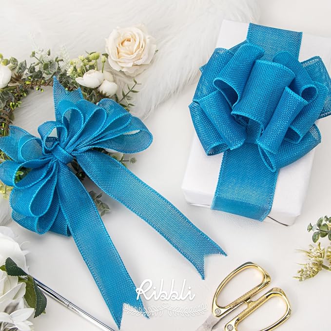 Ribbli Turquoise Blue Burlap Wired Ribbon, 1-1/2 Inch x 10 Yard, Wired Edge - Image 4
