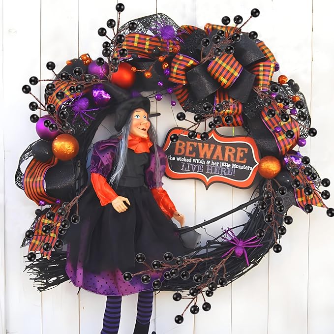 40 Pcs Artificial Berry Stems Branches, Halloween Black Faux Holly Berries - Image 3