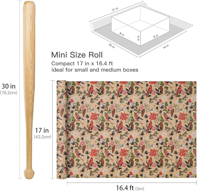RUSPEPA Kraft Christmas Wrapping Paper Roll, Mini Roll, Watercolor Bird and - Image 7