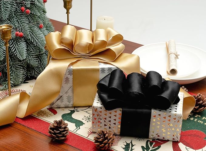Black Satin Ribbon Double-Faced Wired Ribbons - Image 5