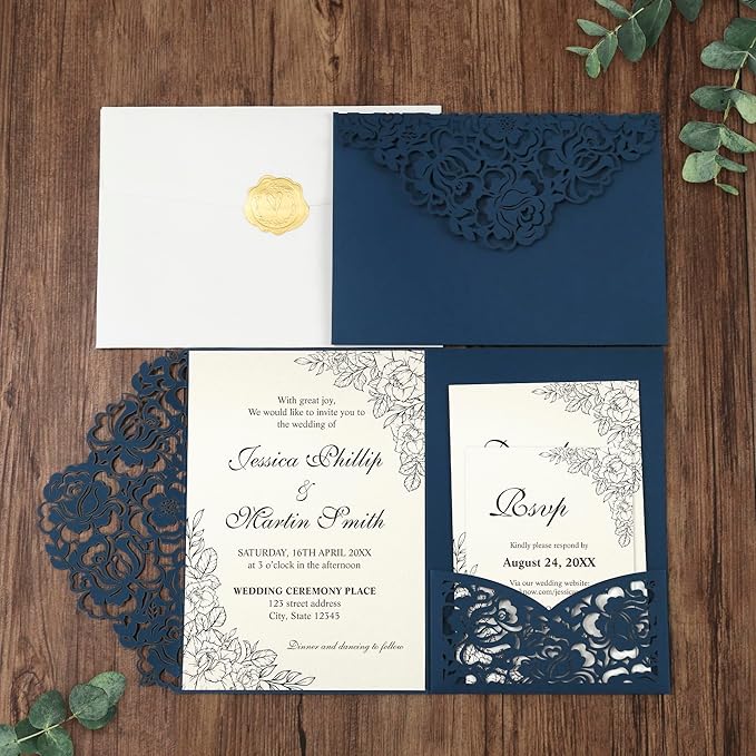 DORIS HOME 50pcs Laser Cut Wedding Invitation Pockets - Image 3