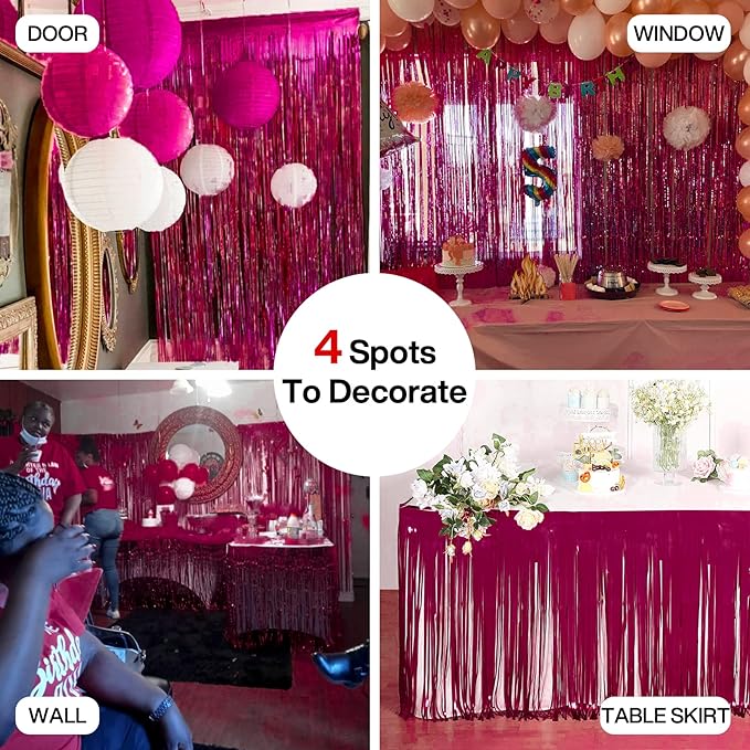 PartyWoo Foil Fringe Curtains, Fringe Backdrop, Party Backdrop Curtain - Image 5