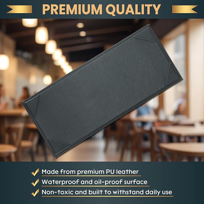 12 Pack 1 View Menu Holder Menu Covers 4.25" x 11" | Black Leather Menu Sleeves - Image 3