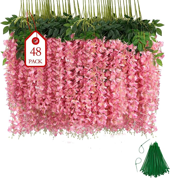 48 Pcs of Wisteria Hanging Flowers, 3.75 Feet Fake Wisteria Flower Strings by Unknown