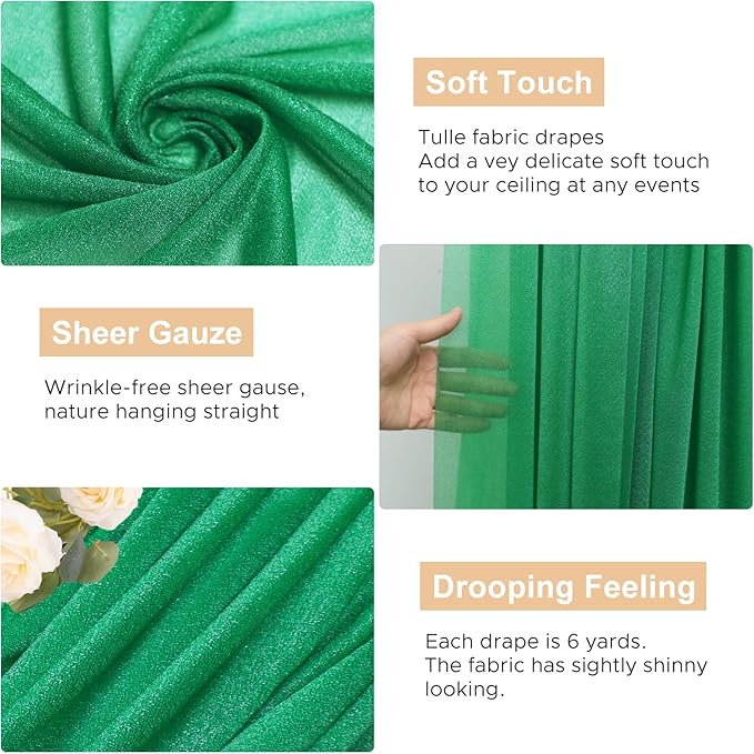 Wokceer Wedding Arch Draping Fabric 2 Panels 28.7" x 20FT Emerald Green Drapes - Image 2