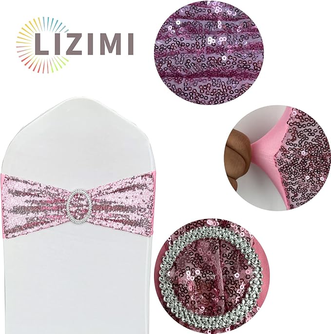 10 Pcs Chair Sashes Sequin Stretch Chair Bands Spandex Polyester Bows - Image 4