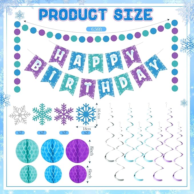 Funrous Snowflake Birthday Decorations Happy Birthday Banner Snowflake Hanging - Image 2