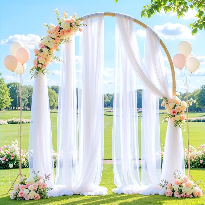 Wedding Arch Draping Fabric Backdrop 2 Panel 30" x 19Ft White Arch Drapes - Image 3