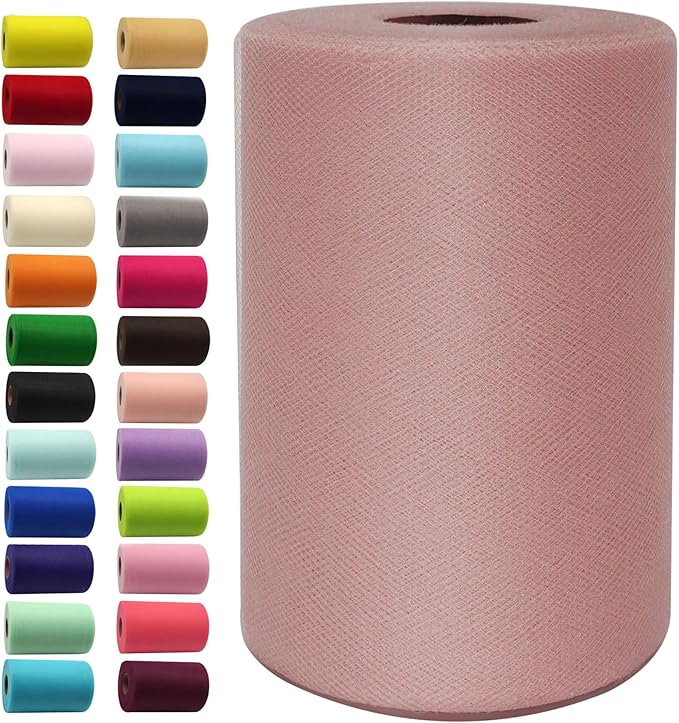 Dusty Rose Tulle Fabric Rolls 6 Inch by 100 Yards Fabric Spool Tulle Ribbon by IONTACH