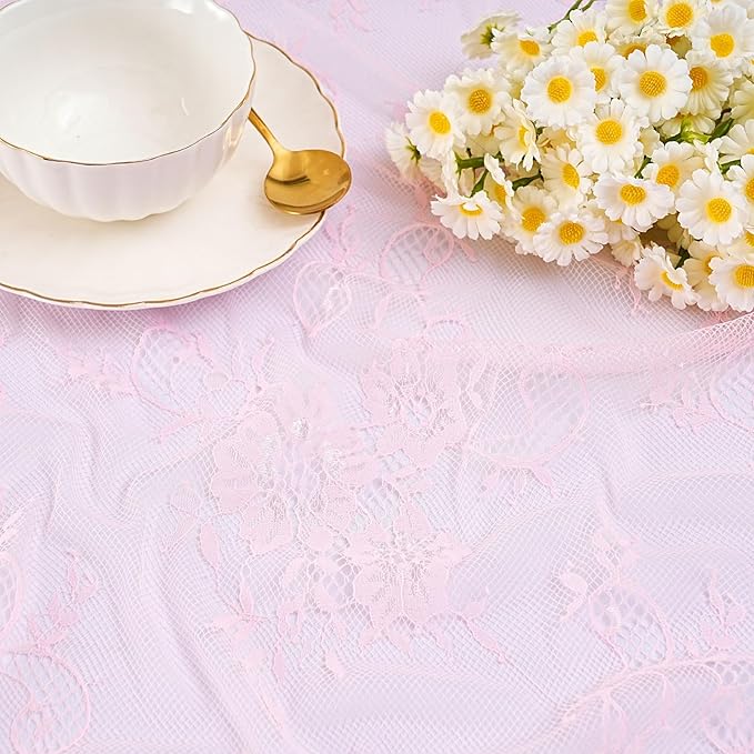 LuoluoHouse Pink Lace Table Cloth 60x120inch Tablecloth - Image 4