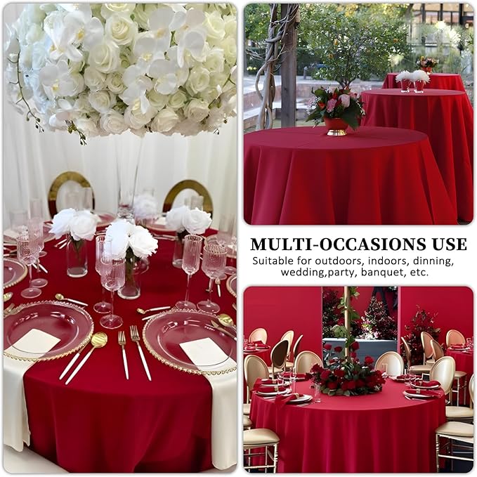 8 Pack Red Round Tablecloth 90 Inch Red Table Cloth Stain and Wrinkle Resistant - Image 6