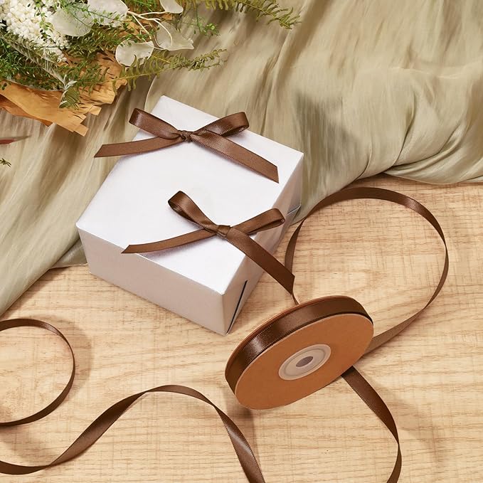 LaRibbons Brown Ribbon 3/8 Inch 25 Yards Luxury Double Faced Mocha Mousse Silk - Image 2