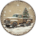 Round Leopard Truck Metal Tin Sign Rustic Wall Decor Christmas Wreath Sign by GJXFTPTTBD