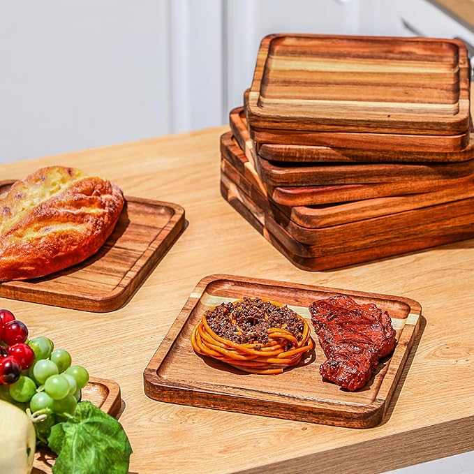 Roshtia 12 Pcs Wooden Plates Square Acacia Wood Charcuterie Board Wedding - Image 4