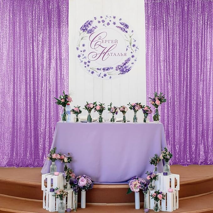 Sugargirl Lavender Purple Sequin Backdrop Curtain 2 Panels 2FTx8FT Glitter - Image 3