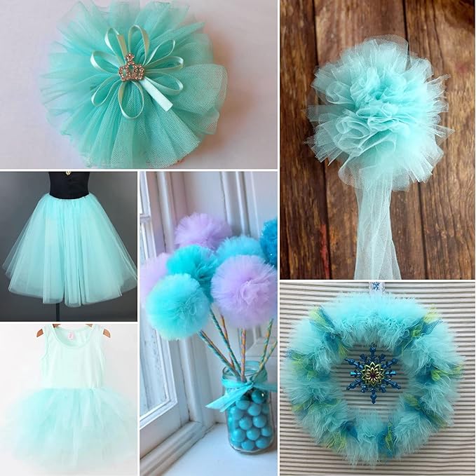 Aqua Blue Tulle Fabric Rolls 6 Inch by 100 Yards Fabric Spool Tulle Ribbon - Image 5