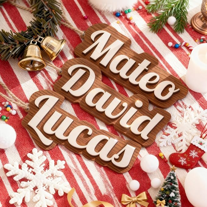 1Pcs Personalized Christmas Stocking Name Tags Custom Wooden Stocking Name Tag - Image 3
