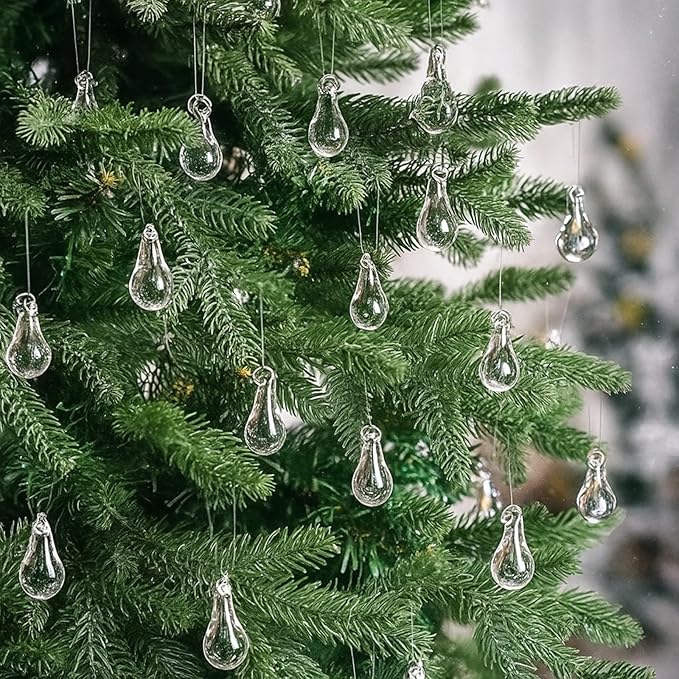 30 Pcs Clear Glass Teardrop Christmas Ornaments Crystal Raindrop Hanging by LOYIM
