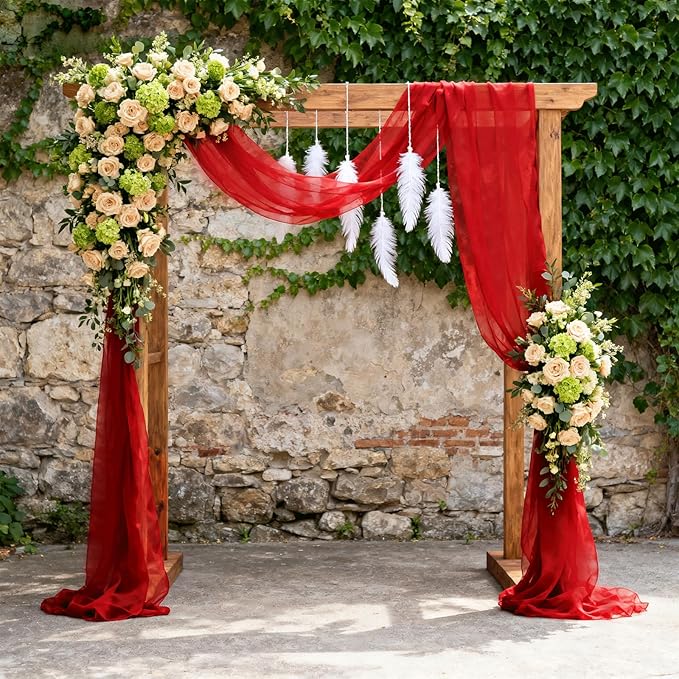 Wedding Arch Draping Fabric 29" x 18 FT Red Sheer Chiffon Outdoor Curtain Drapes - Image 2