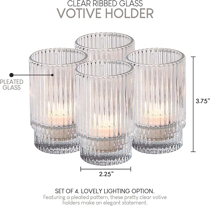 Serene Spaces Living Ribbed Glass Votive Holders – Elegant Pleated Candle - Image 6