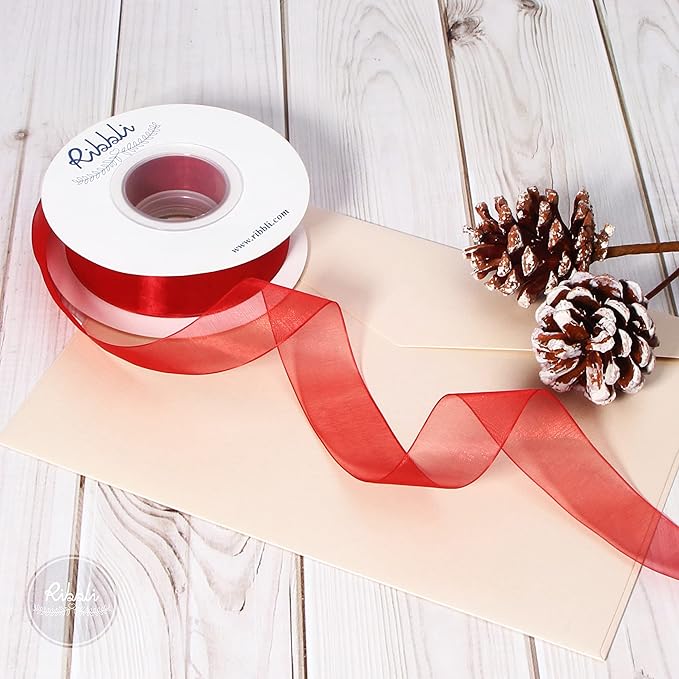Ribbli Red Sheer Organza Ribbon, 1 Inch x Continuous 50 Yard Use - Image 8