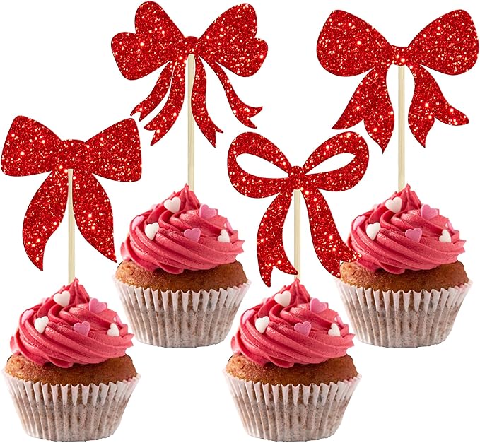 Gyufise 36Pcs Bow Cupcake Toppers Glitter Bowknot Cupcake Picks Bow Tie by Gyufise