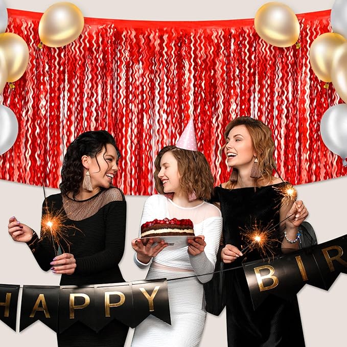 6 Pack 29x108 Inch Red Wave Foil Fringe Table Skirts Metallic Banner - Image 7