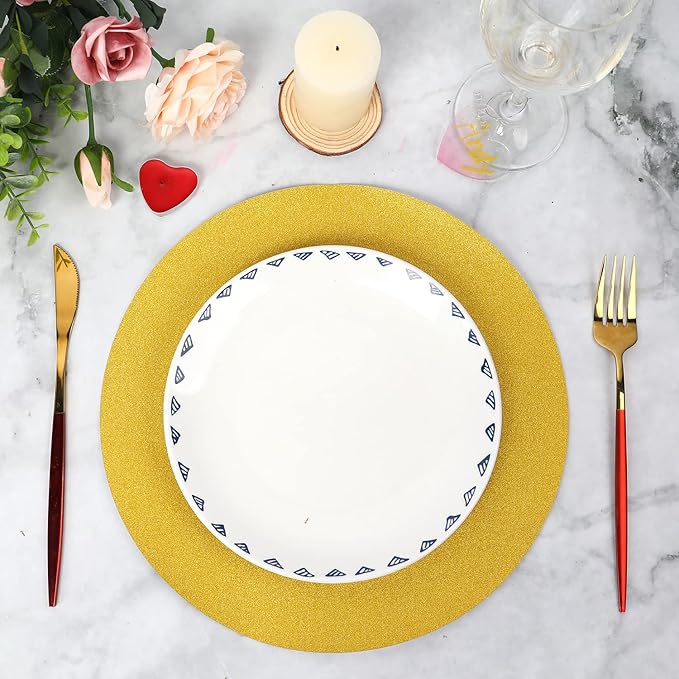 50 Pieces Gold Glitter Paper Place Mats Sparkle 14'' Round Disposable Table - Image 6