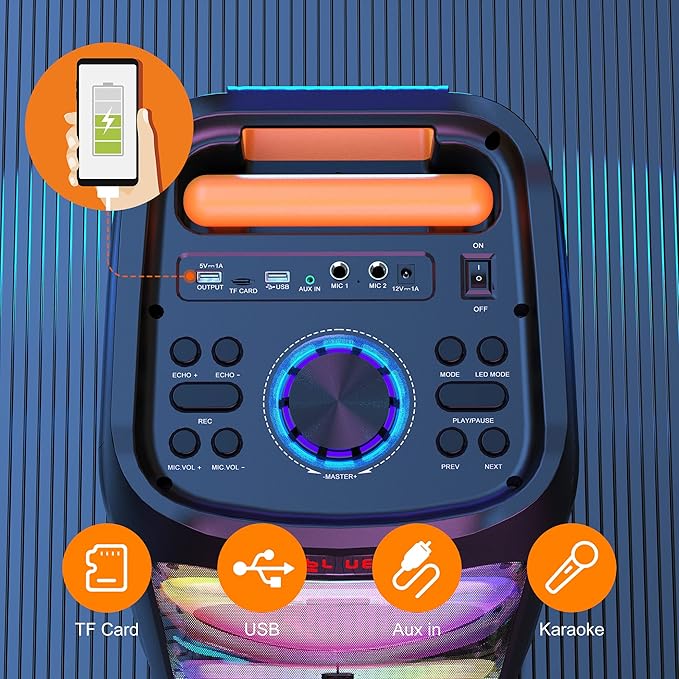 JYX Karaoke Machine with 2 Wireless Microphones, Support TWS/USB/AUX/TF Card/REC - Image 2