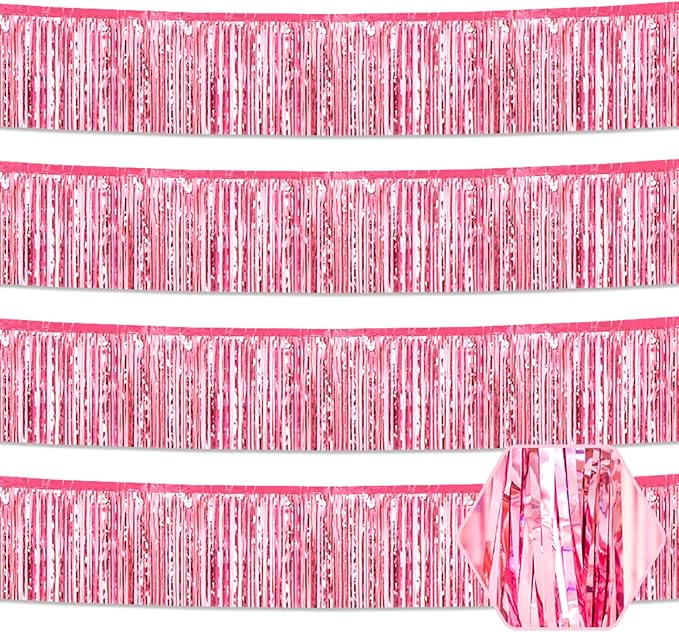 4 Pack 10 Feet Pink Foil Fringe Garland Metallic Tinsel Streamers Banner Wall by Ferwzsr