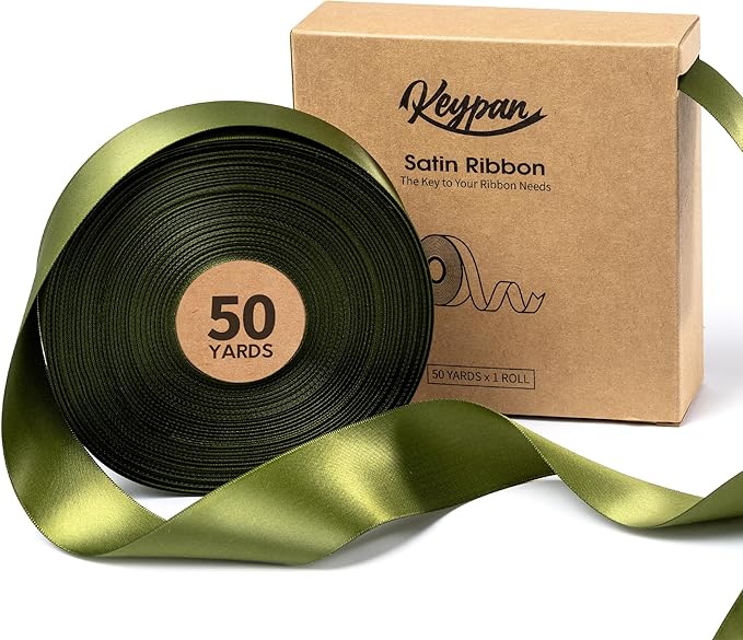 Green Satin Ribbon 1-1/2 Inch x 50 Yards Double-Faced by Keypan