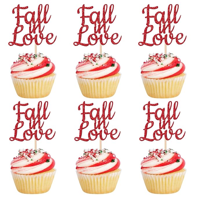 24 PCS Fall in Love Cupcake Toppers Glitter Fall Theme Party Cupcake Picks by ZHUOWEISM