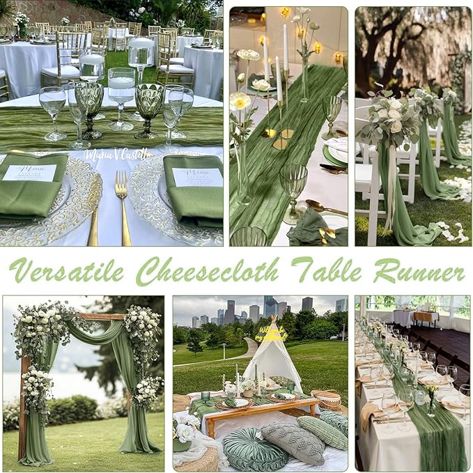 10 Packs Olive Green Cheese Cloth Table Runners, 10FT Boho Gauze Moss Green - Image 5