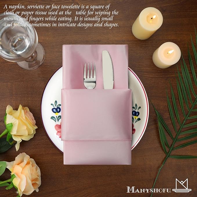 Manyshofu 60 Pieces Light Pink Satin Napkins - Image 5