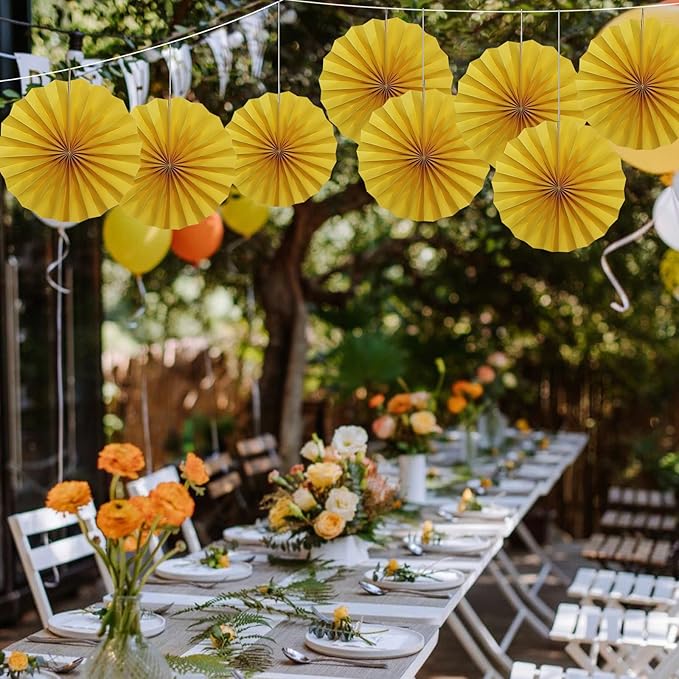 BARTHEW Yellow Birthday Decorations, DIY Yellow Paper Fans Hanging Decoration - Image 4