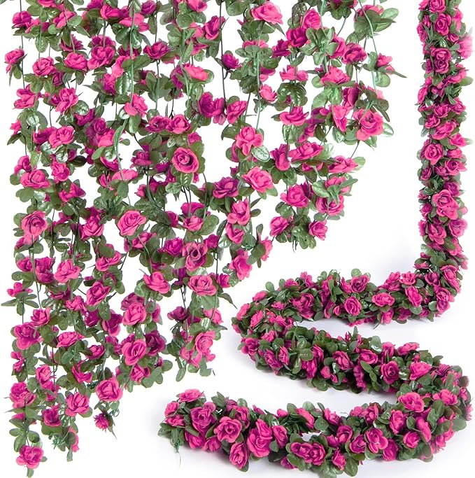 8 Pcs x 8.2 ft Flower Garland Artificial Rose Vine Flowers by PONKING