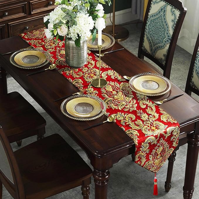 Embroidered Jacquard Elegant Table Runners 72 inches Long Chenille - Image 3