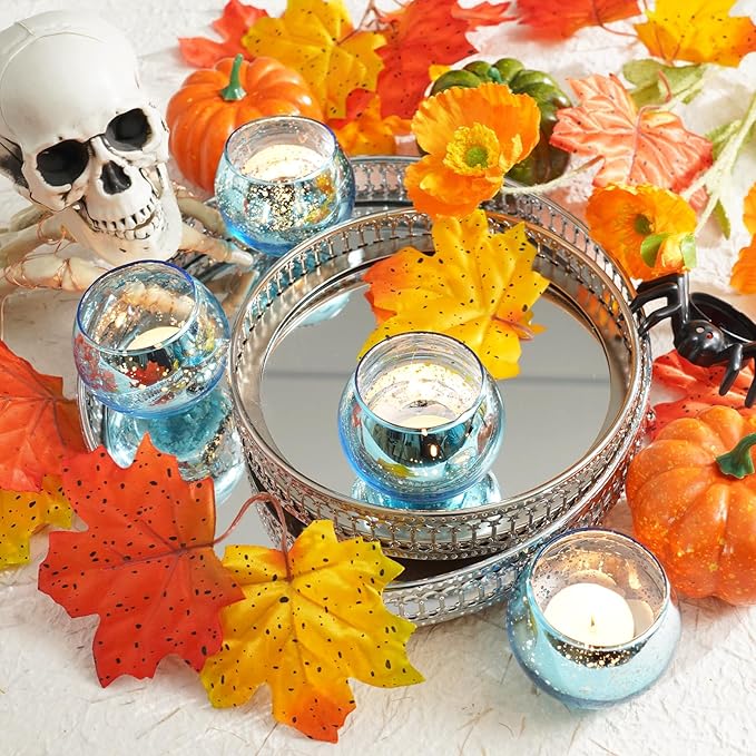 Homemory 24 Pcs Blue Votive Candle Holders, Round Mercury Glass Candle Holder - Image 8
