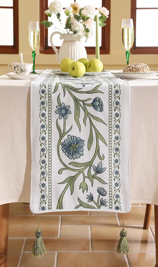ISAENNE Designer Elegant Linen Table Runner 102 Inches Long, Vintage Blue - Image 5