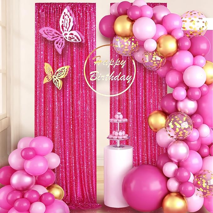 Hot Pink Sequin Backdrop 2 Panels 2FTx8FT Photo Backdrop Curtains Glitter - Image 6