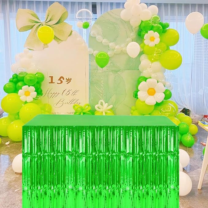 Green Streamers Party Decorations, 2 Packs Green Table Skirts Metallic Foil - Image 4