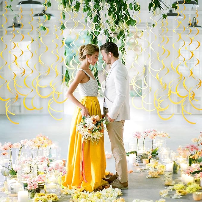36Pcs Yellow Hanging Swirl Decorations Ombre Yellow Felt Swirl Streamer Spiral - Image 7