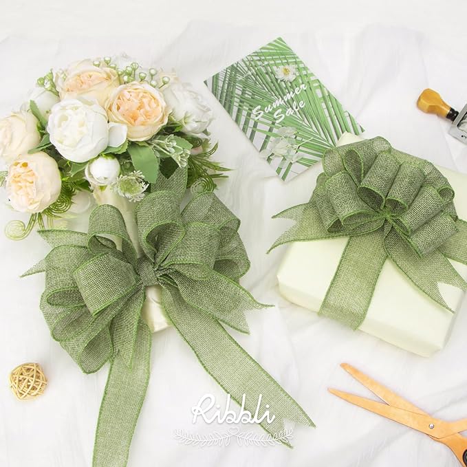 Ribbli Spring Moss/Sage Green Burlap Wired Ribbon, 1-1/2 Inch x 10 Yard - Image 5