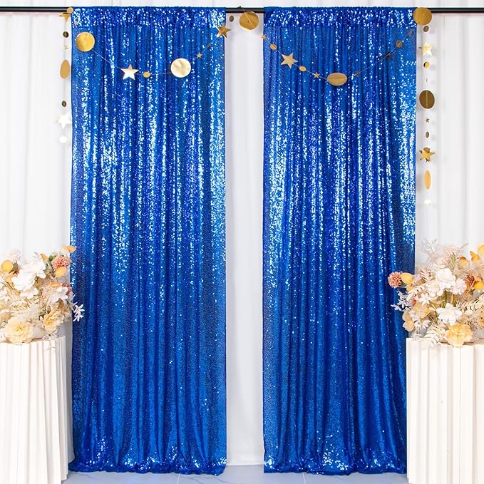 ShinyBeauty Sequin Royal Blue Backdrop Curtains 2 Panels 4Ftx7Ft Photo - Image 2