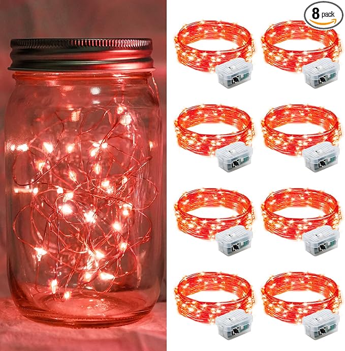 8 Pack Red Fairy Lights 7Ft 20 LED Twinkle String Lights 3 Modes Battery by chzk
