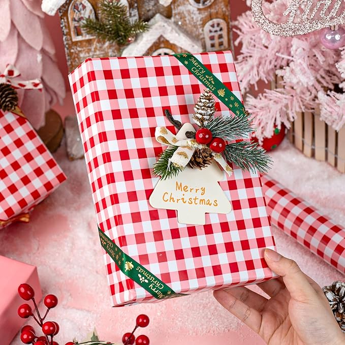 Burymento Red Checkerboard Wrapping Paper, Gift Wrap - Image 6